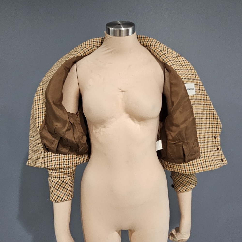 ATELIER SAB Women Wool Houndstooth Cream Brown Orange Cropped Jacket M/L - Picture 6 of 10